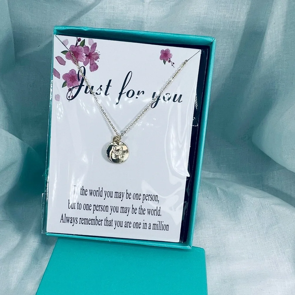 Golden H Initial CZ Minimalist Round Tiny Pendant Necklace Twee Preppy Aesthetic